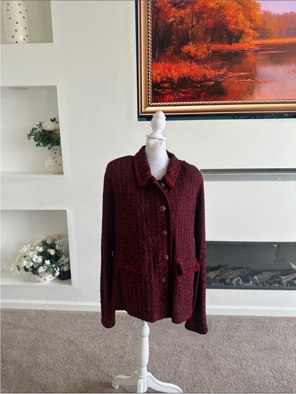 St. John Burgundy Knit Button-Front Jacket